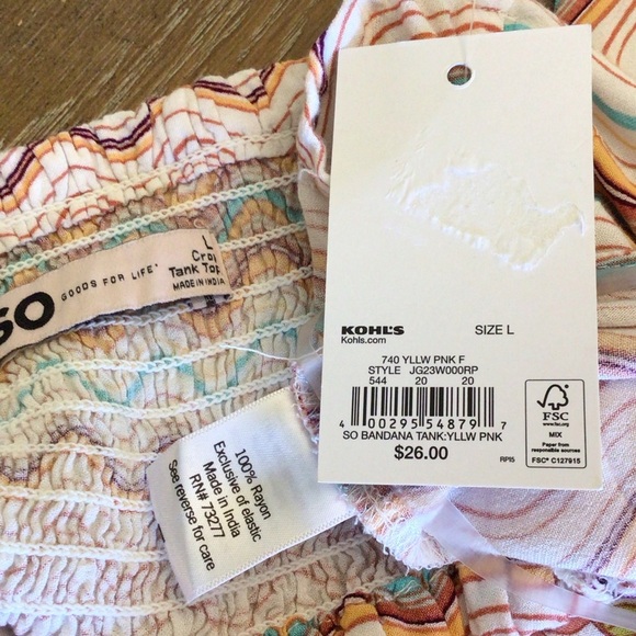 SO Juniors Yellow Pink Floral Contrast Bandana Crop Tank Top Size Large - Picture 4 of 4